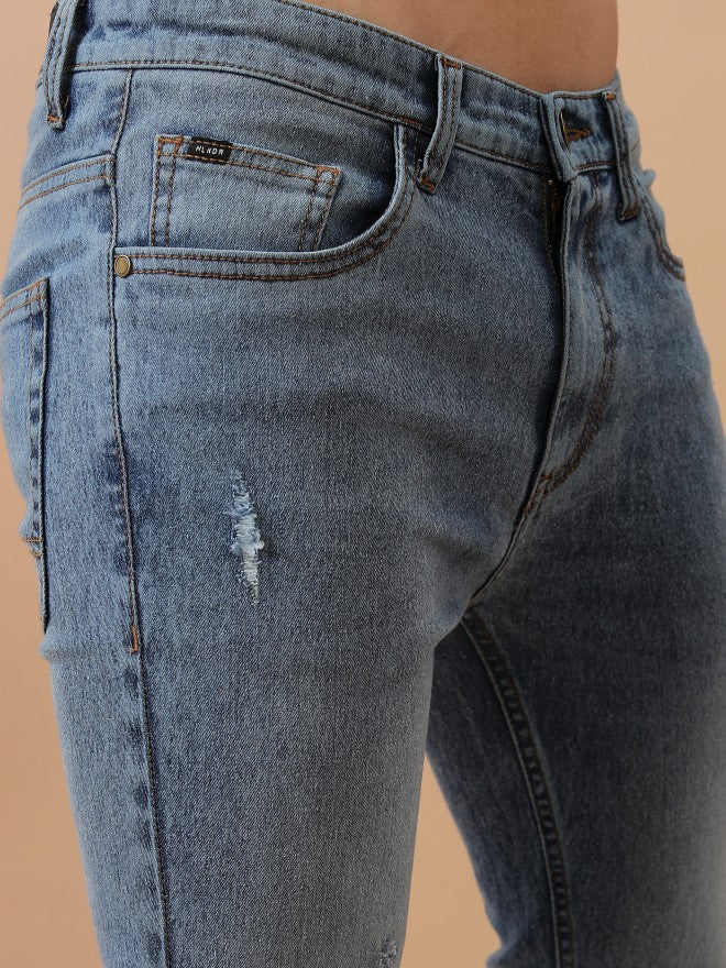 Highlander Men Light Blue Tapered Fit Highly Distressed Stretchable Jeans - Blue - Image 5