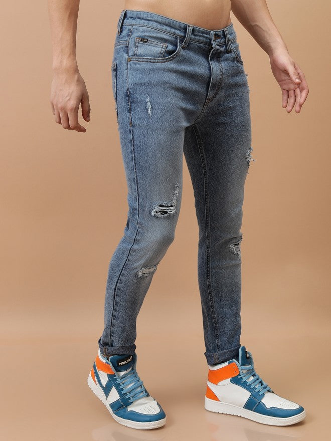 Highlander Men Light Blue Tapered Fit Highly Distressed Stretchable Jeans - Blue - Image 6