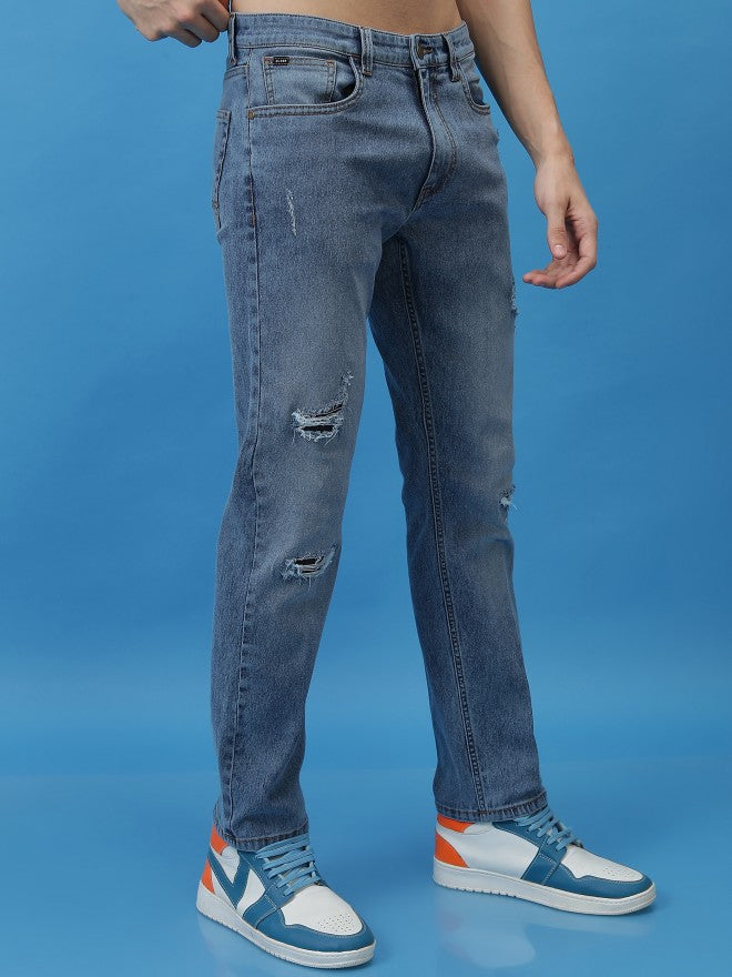 Purple By Highlander Men Blue Straight Fit Highly Distressed Stretchable Jeans - Blue - Image 6