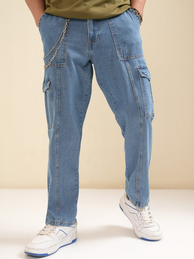 Highlander Men Blue Baggy Tapered Jeans - Blue - Image 1