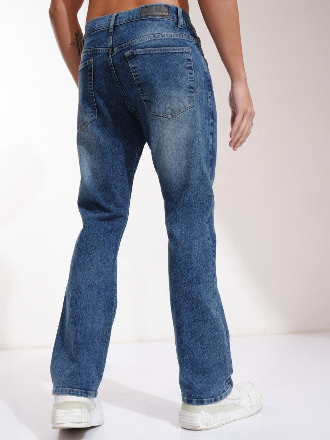 Purple By Highlander Men Blue Bootcut Mildly Distressed Stretchable Jeans - Blue - Image 3