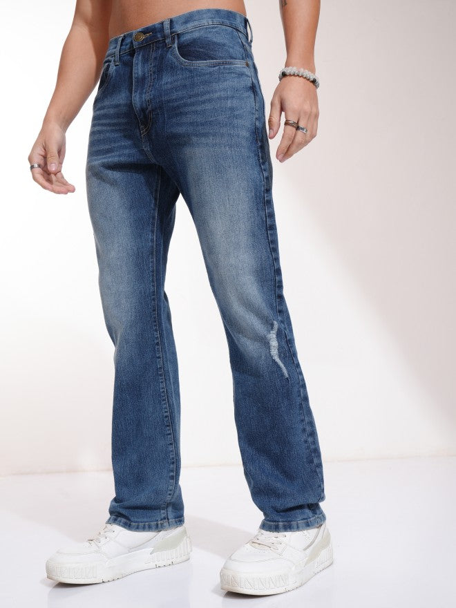 Purple By Highlander Men Blue Bootcut Mildly Distressed Stretchable Jeans - Blue - Image 4