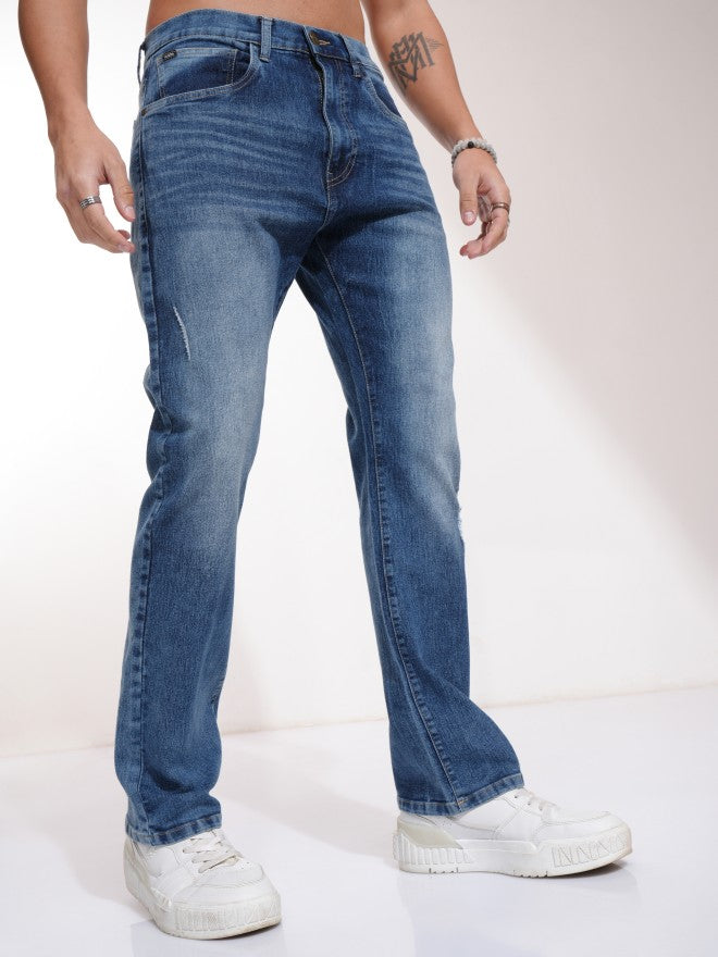 Purple By Highlander Men Blue Bootcut Mildly Distressed Stretchable Jeans - Blue - Image 6