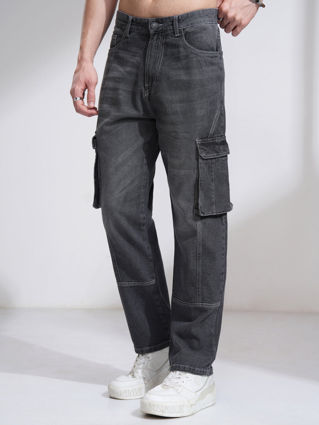 Highlander Men Charcoal Straight Fit Stretchable Jeans - Charcoal - Image 4