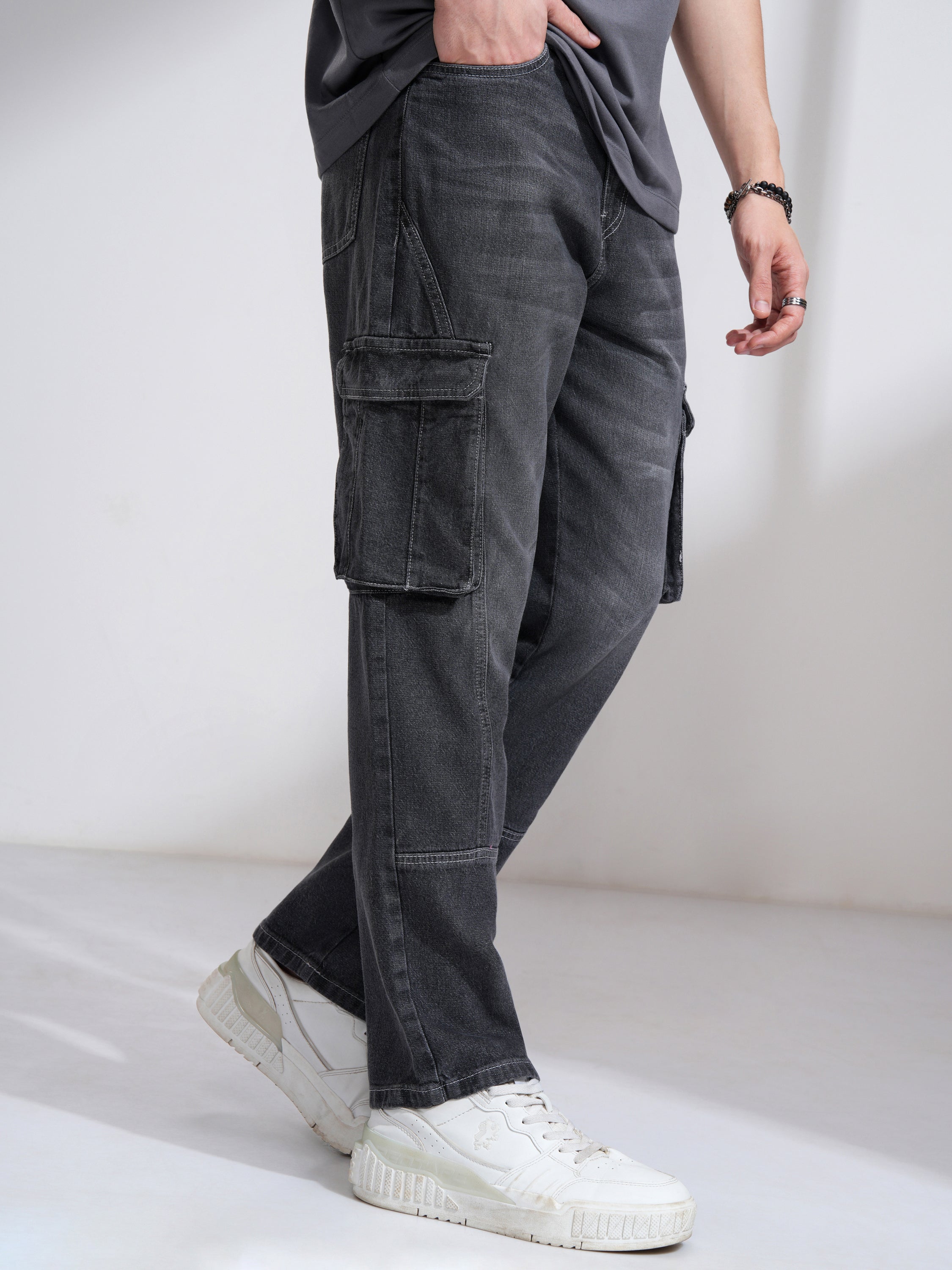 Highlander Men Charcoal Straight Fit Stretchable Jeans - Charcoal - Image 6