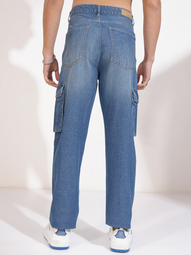 Highlander Men Blue Straight Fit Cargo Jeans - Blue - Image 3