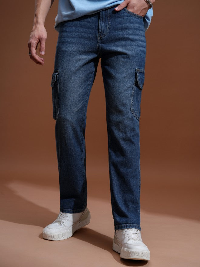 Highlander Men Blue Straight fit Cargo Jeans - Blue - Image 1