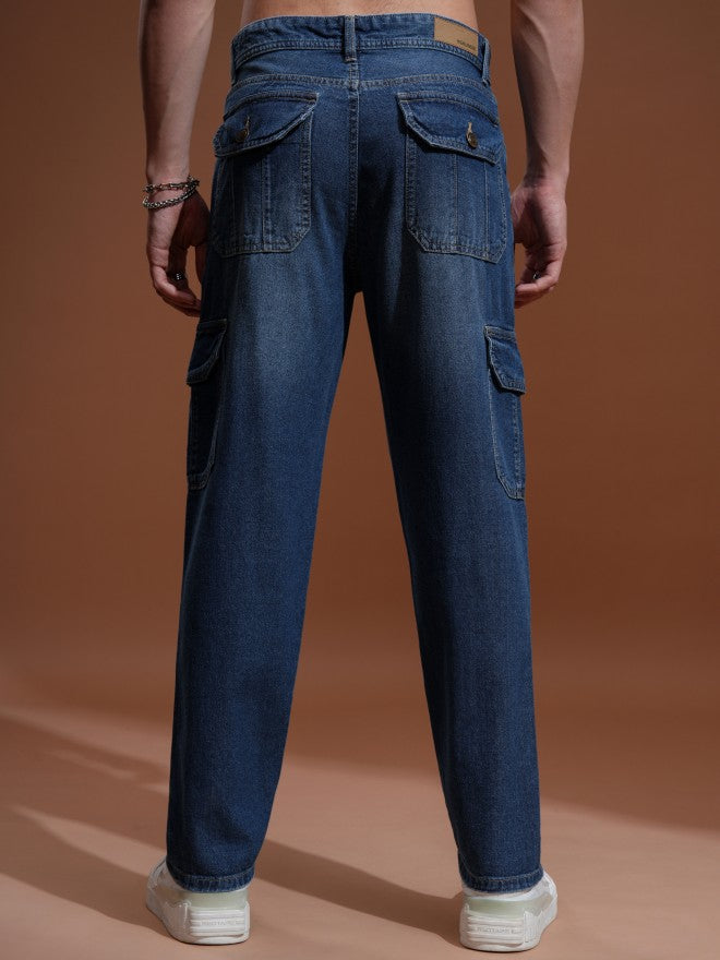 Highlander Men Blue Straight fit Cargo Jeans - Blue - Image 3