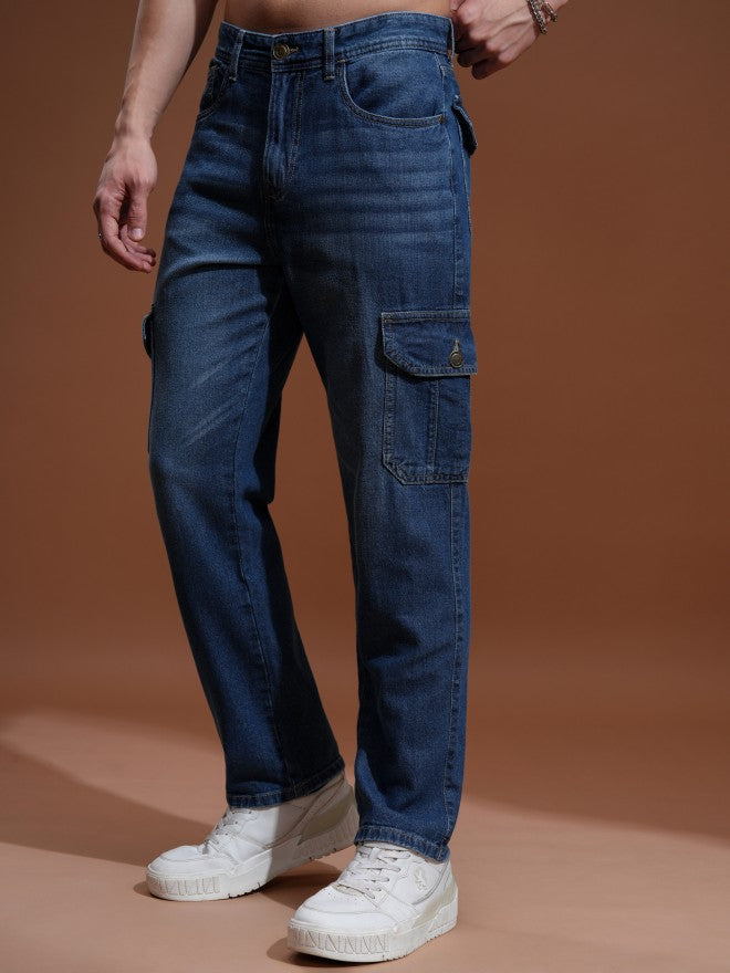 Highlander Men Blue Straight fit Cargo Jeans - Blue - Image 4