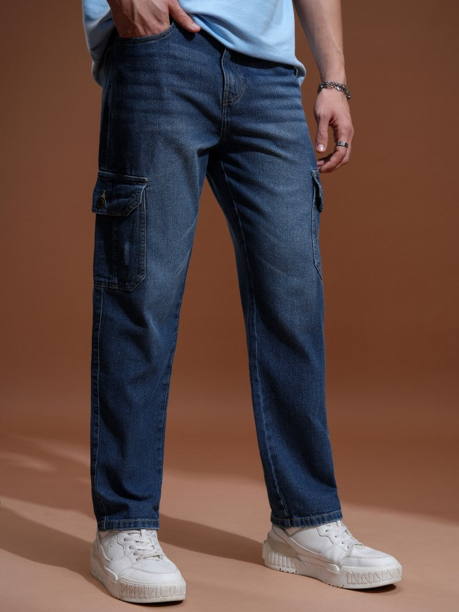 Highlander Men Blue Straight fit Cargo Jeans - Blue - Image 6
