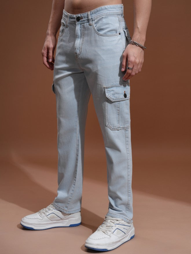 Highlander Men Blue Straight fit Cargo Jeans - Blue - Image 4