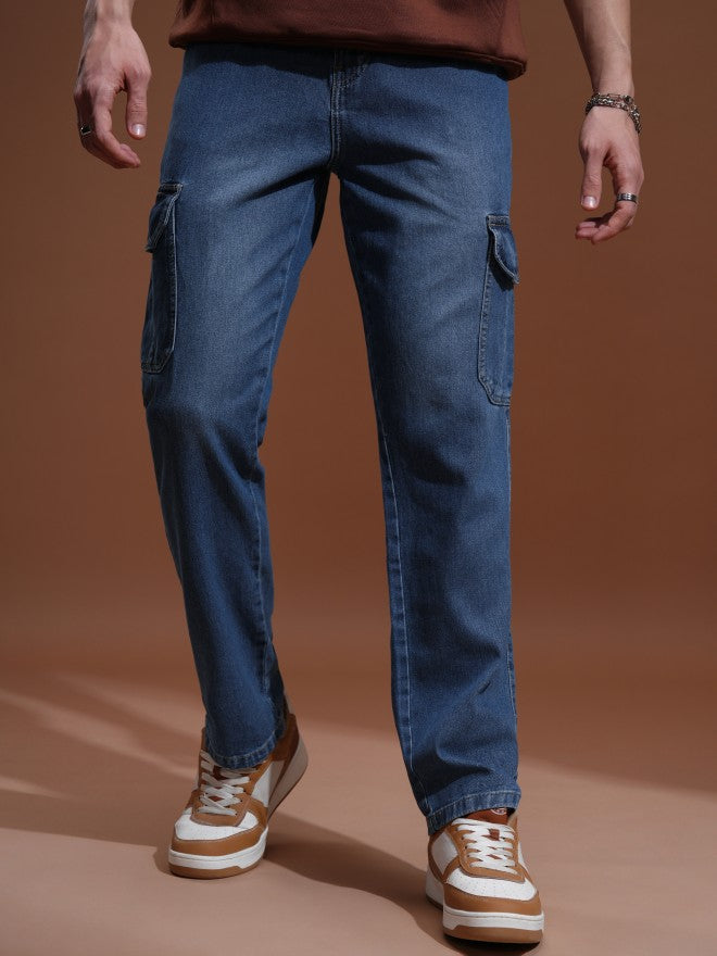 Highlander Men Blue Straight fit Cargo Jeans - Blue - Image 1