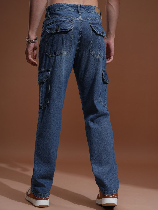 Highlander Men Blue Straight fit Cargo Jeans - Blue - Image 3