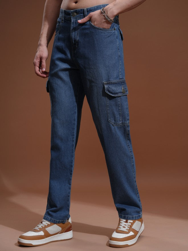 Highlander Men Blue Straight fit Cargo Jeans - Blue - Image 4