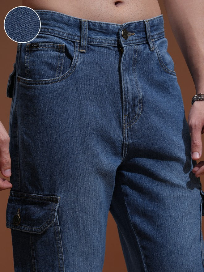 Highlander Men Blue Straight fit Cargo Jeans - Blue - Image 5