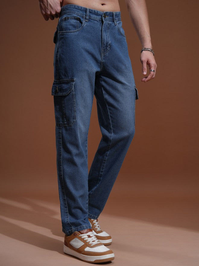 Highlander Men Blue Straight fit Cargo Jeans - Blue - Image 6