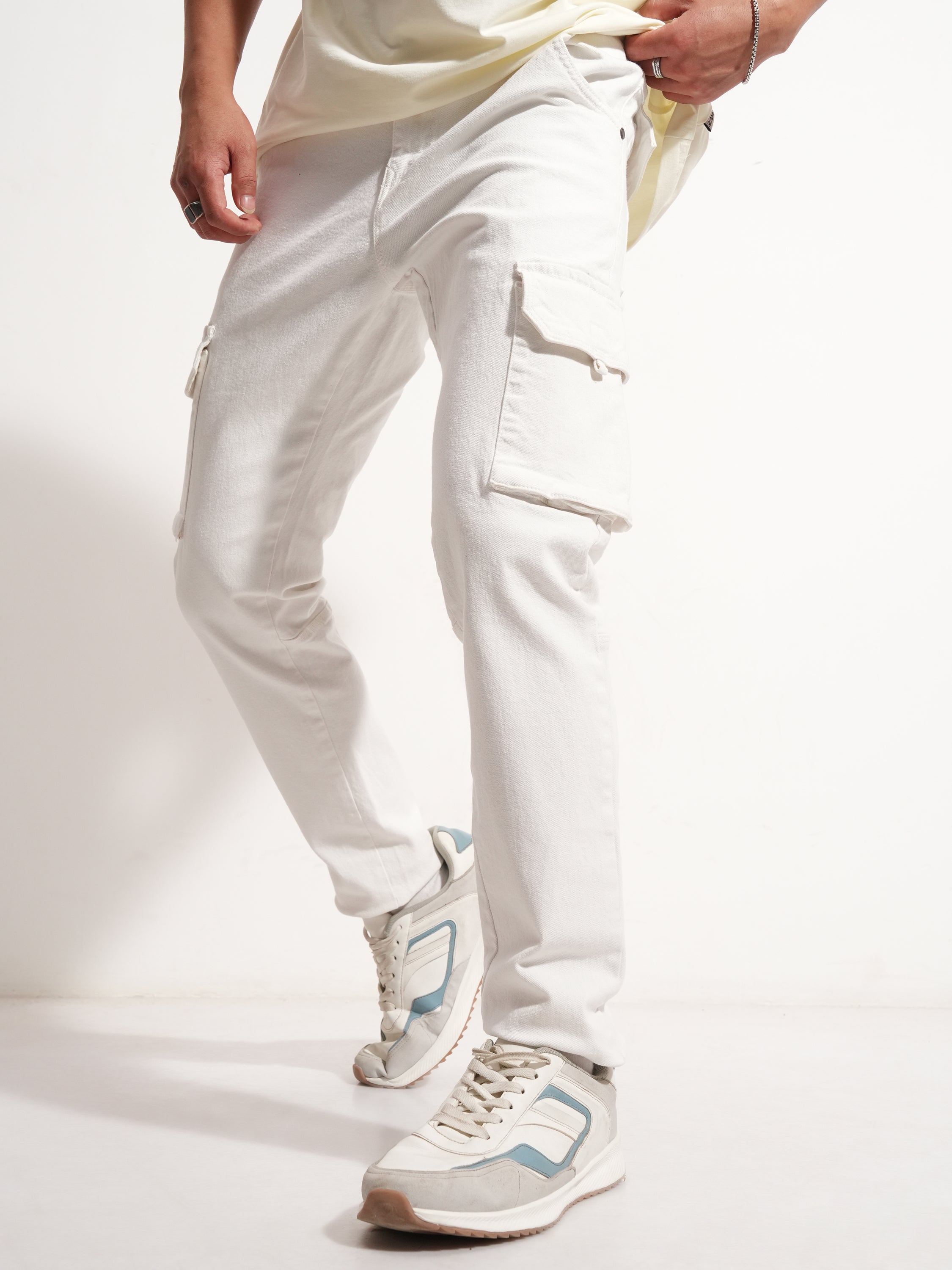 Purple By Highlander Men White Slim Fit Stretchable Jeans - White - Image 1