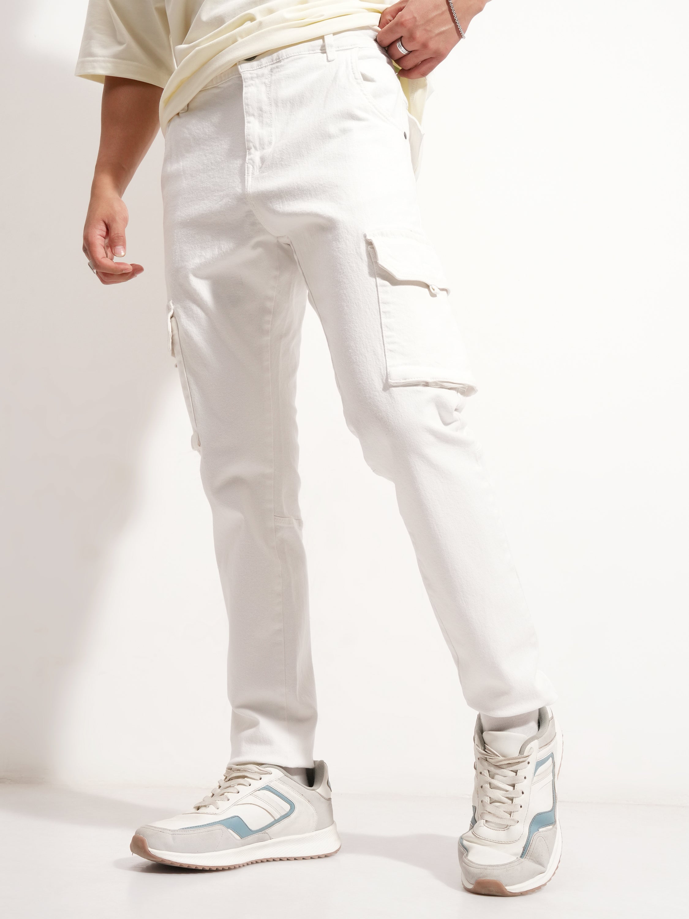 Purple By Highlander Men White Slim Fit Stretchable Jeans - White - Image 4