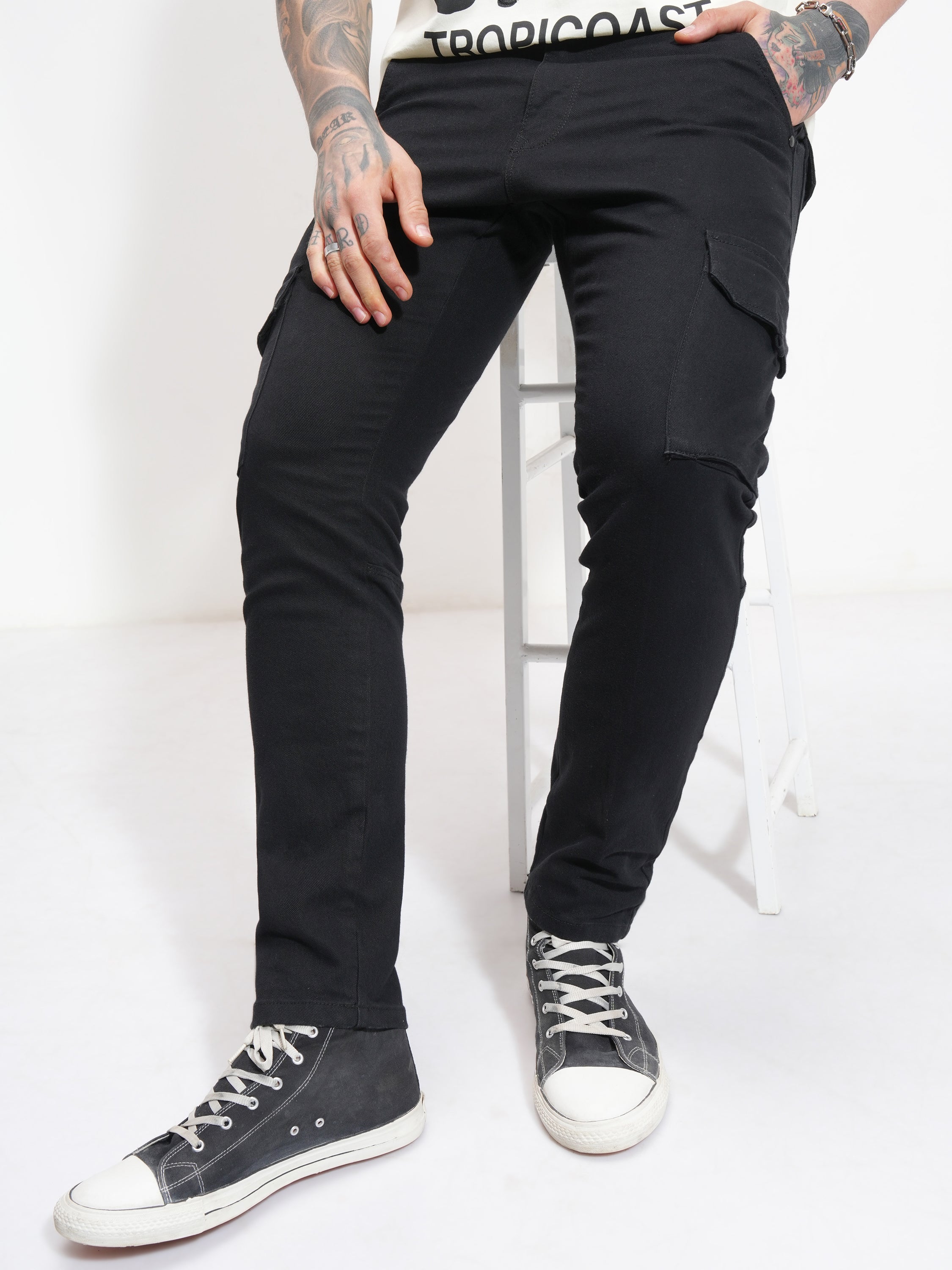 Purple By Highlander Men Black Slim Fit Stretchable Jeans - Black - Image 1