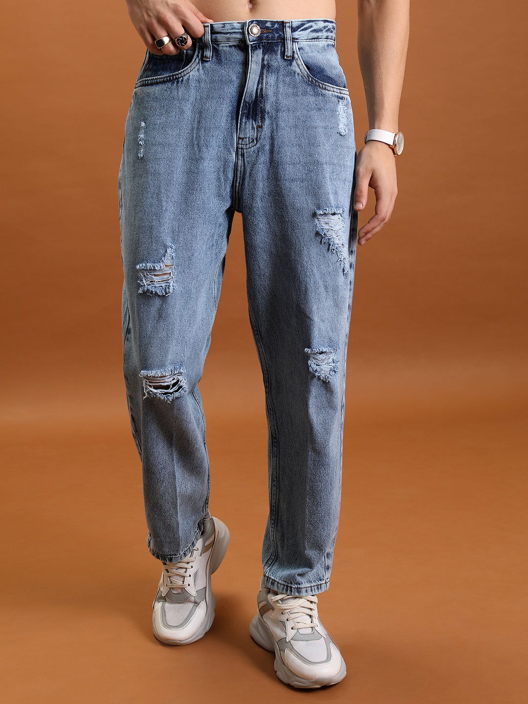 Purple By Highlander Men Blue Loose Fit Highly Distressed  Jeans - Blue - Image 1