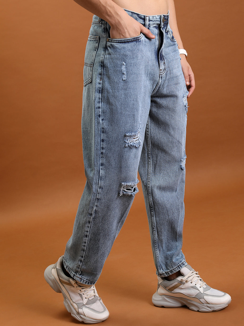 Purple By Highlander Men Blue Loose Fit Highly Distressed  Jeans - Blue - Image 6