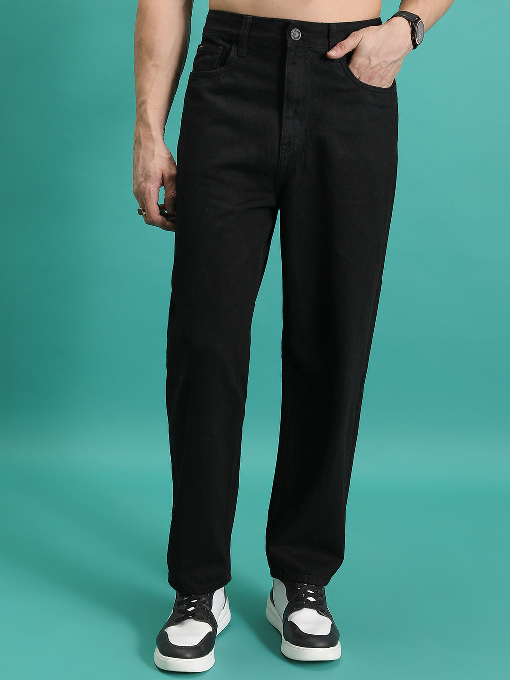 Purple By Highlander Men Black Loose Fit   Jeans - Black - Image 1