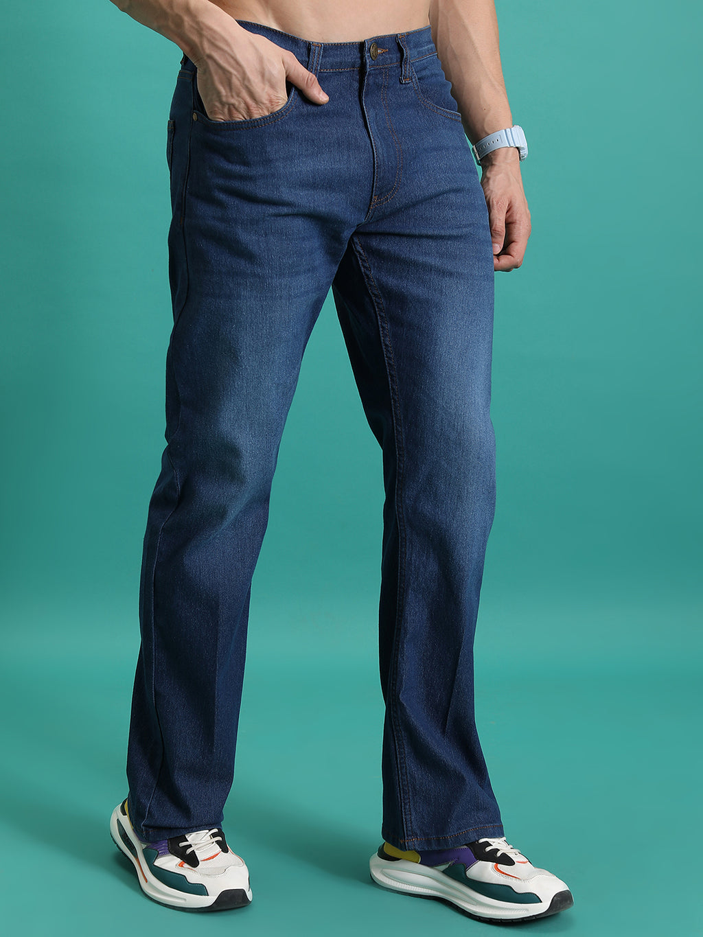 Purple By Highlander Men Blue Bootcut  Stretchable Jeans - Blue - Image 6