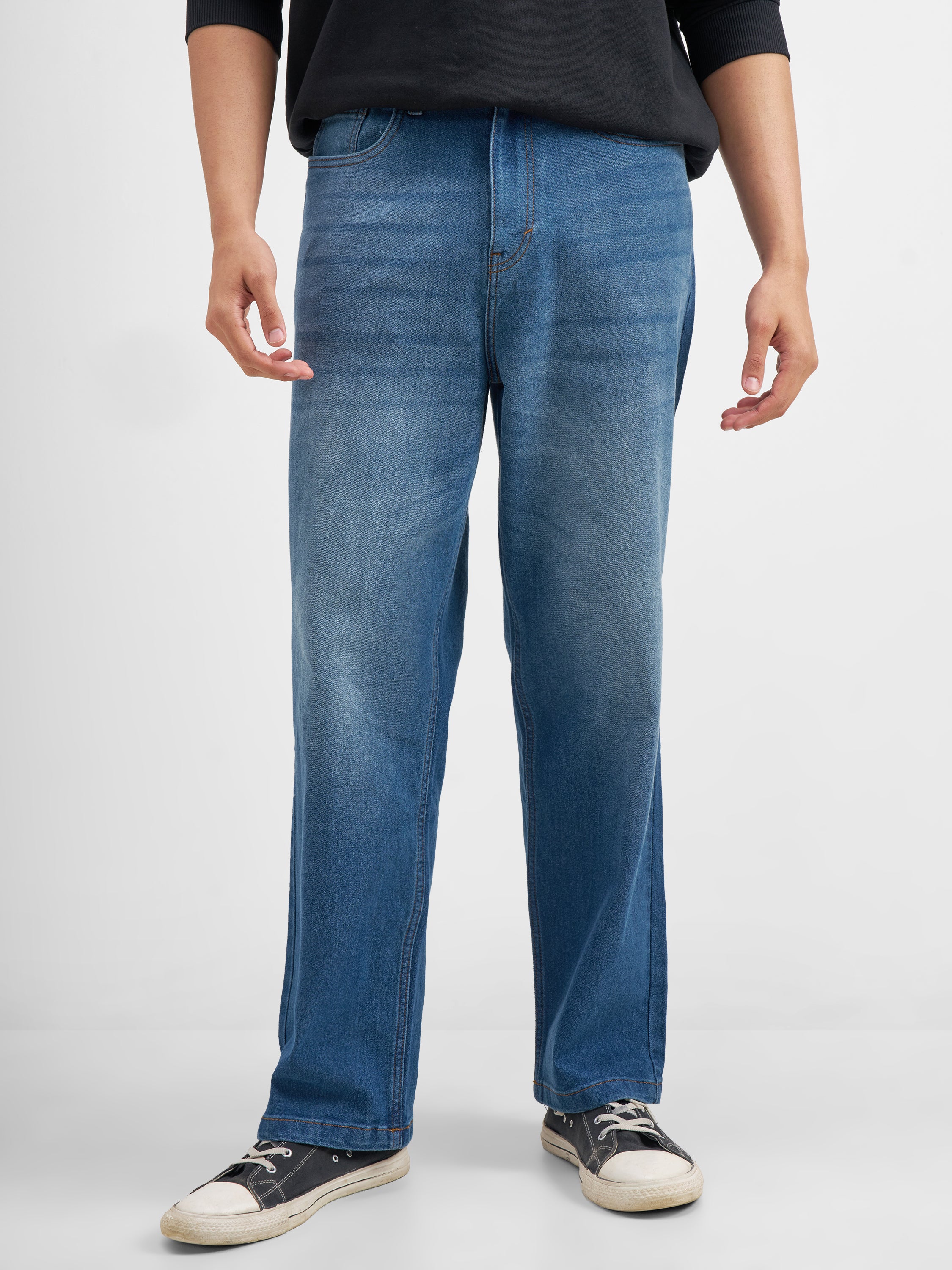 Purple By Highlander Men Blue Loose Fit Stretchable Jeans - Blue - Image 1