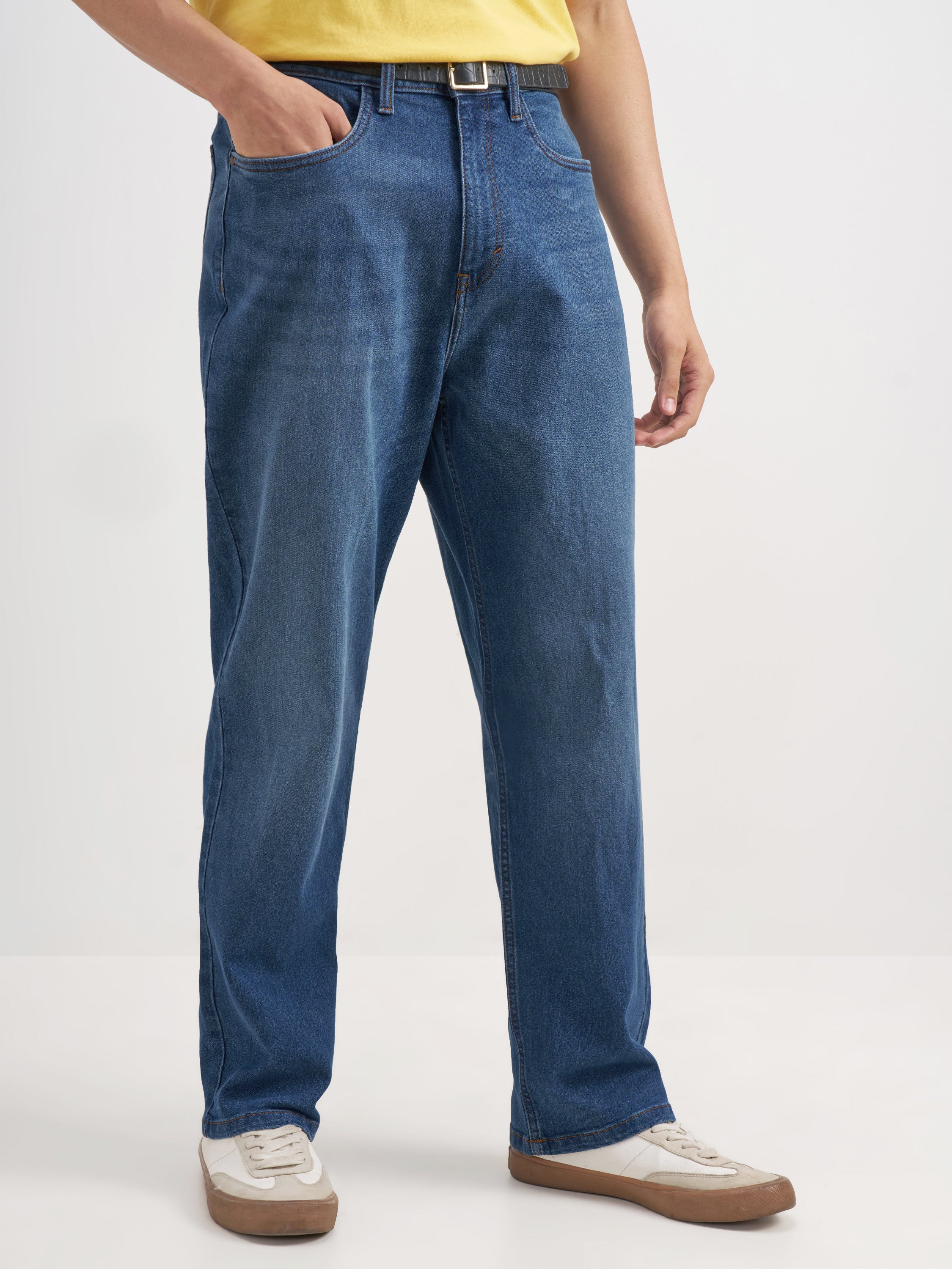 Purple By Highlander Men Blue Relaxed Fit Stretchable Jeans - Blue - Image 6