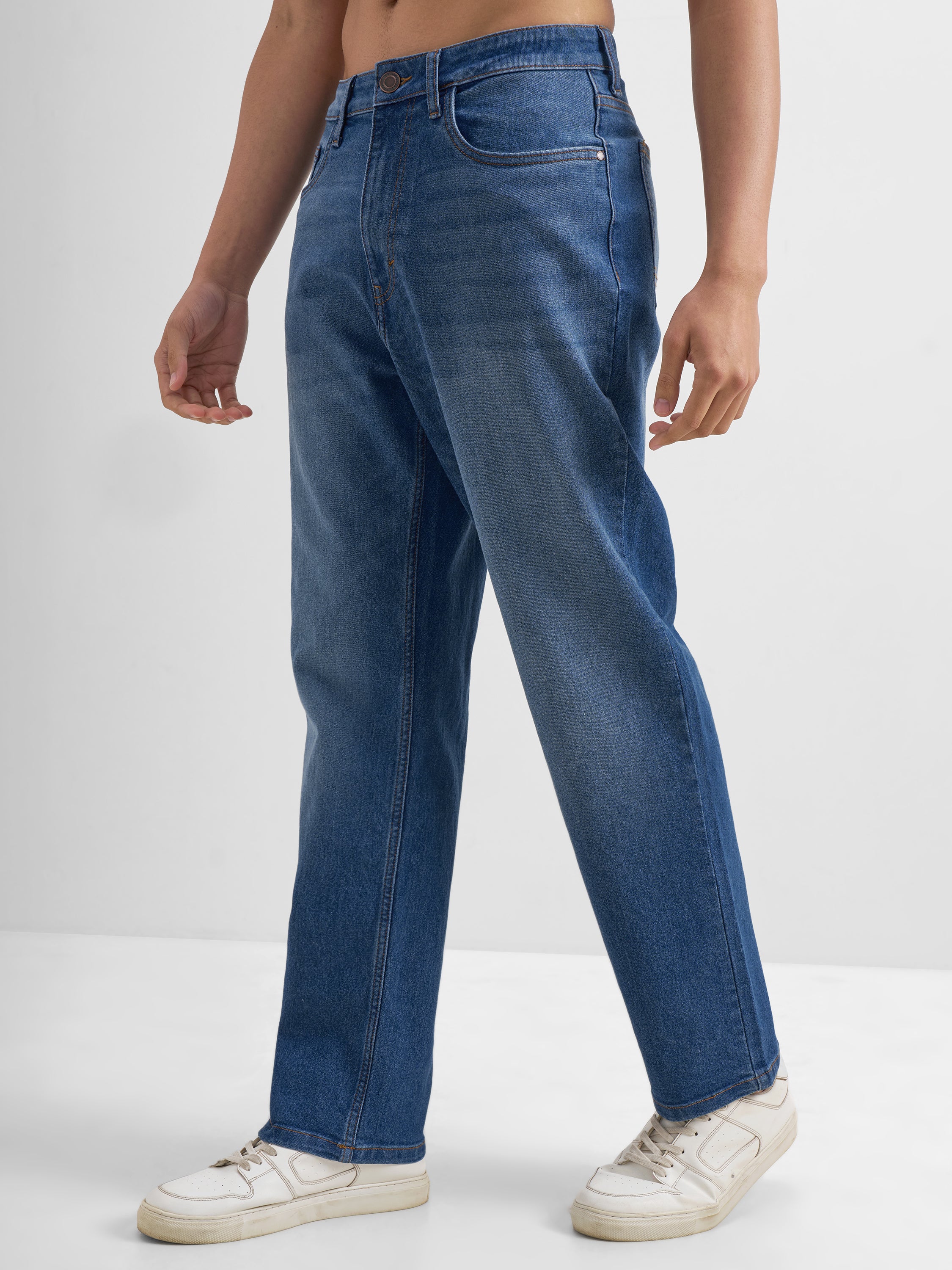 Purple By Highlander Men Blue Relaxed Fit Stretchable Jeans - Blue - Image 4
