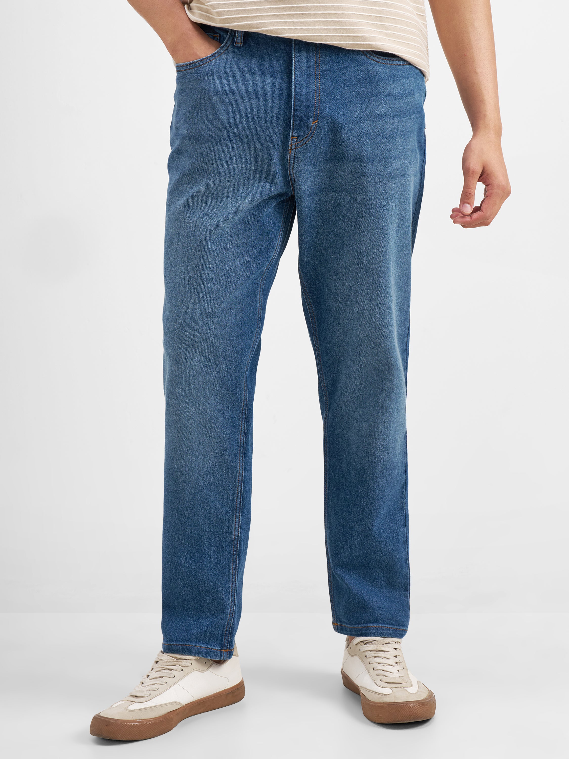 Purple By Highlander Men Blue Straight Fit Stretchable Jeans - Blue - Image 1