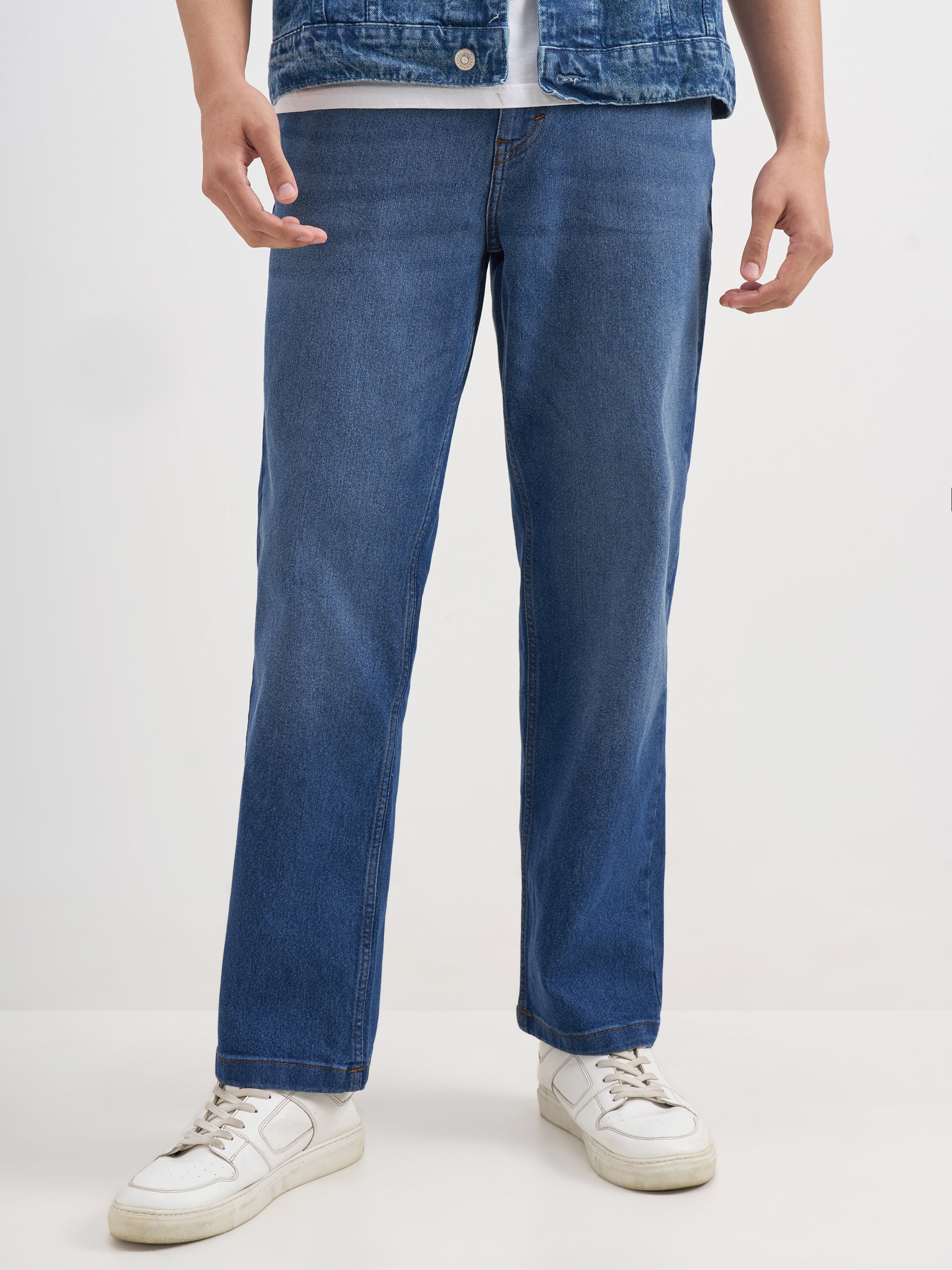Purple By Highlander Men Blue Straight Fit Stretchable Jeans - Blue - Image 1