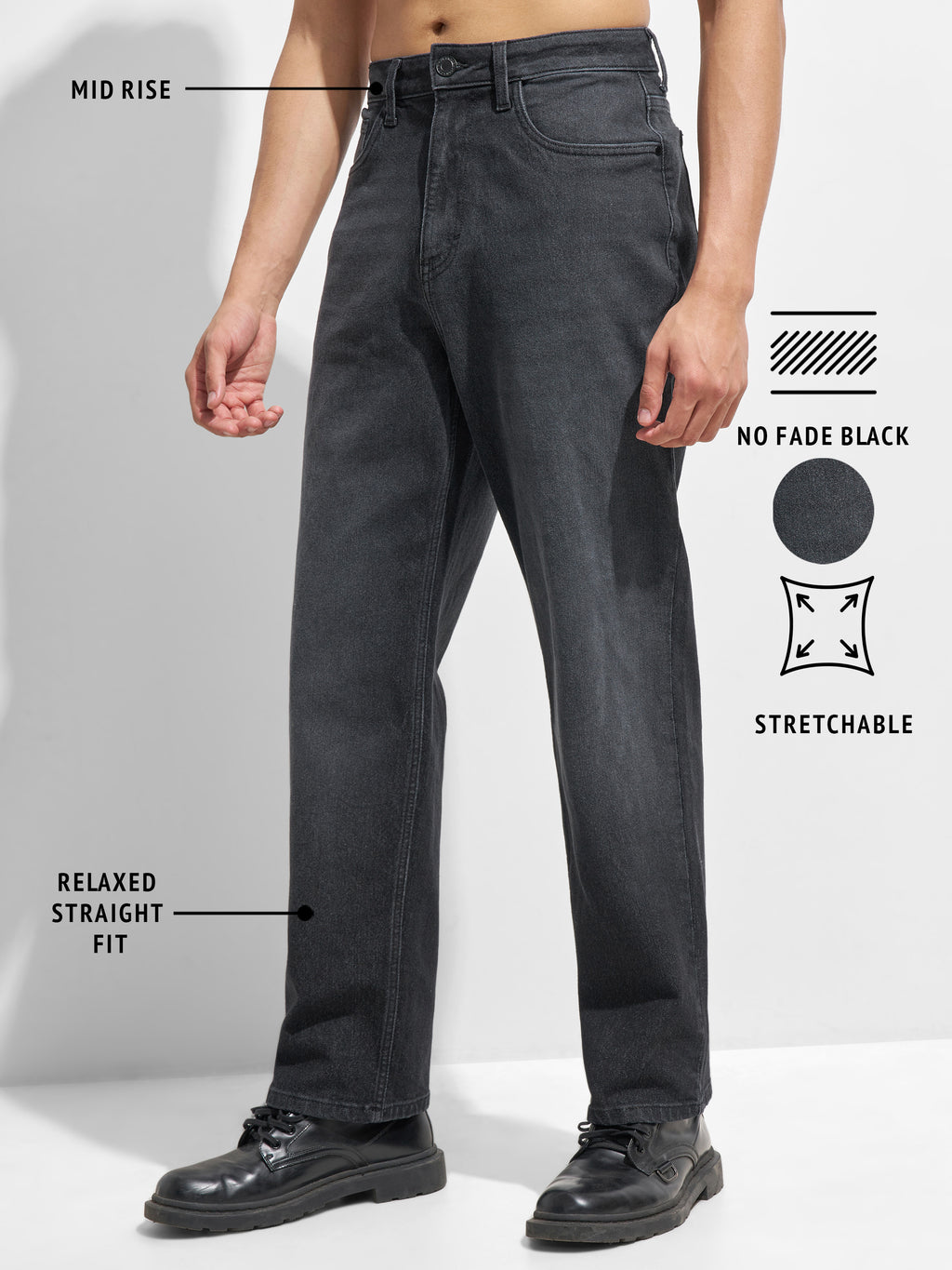 Purple By Highlander Men Black Straight Fit Stretchable Jeans
