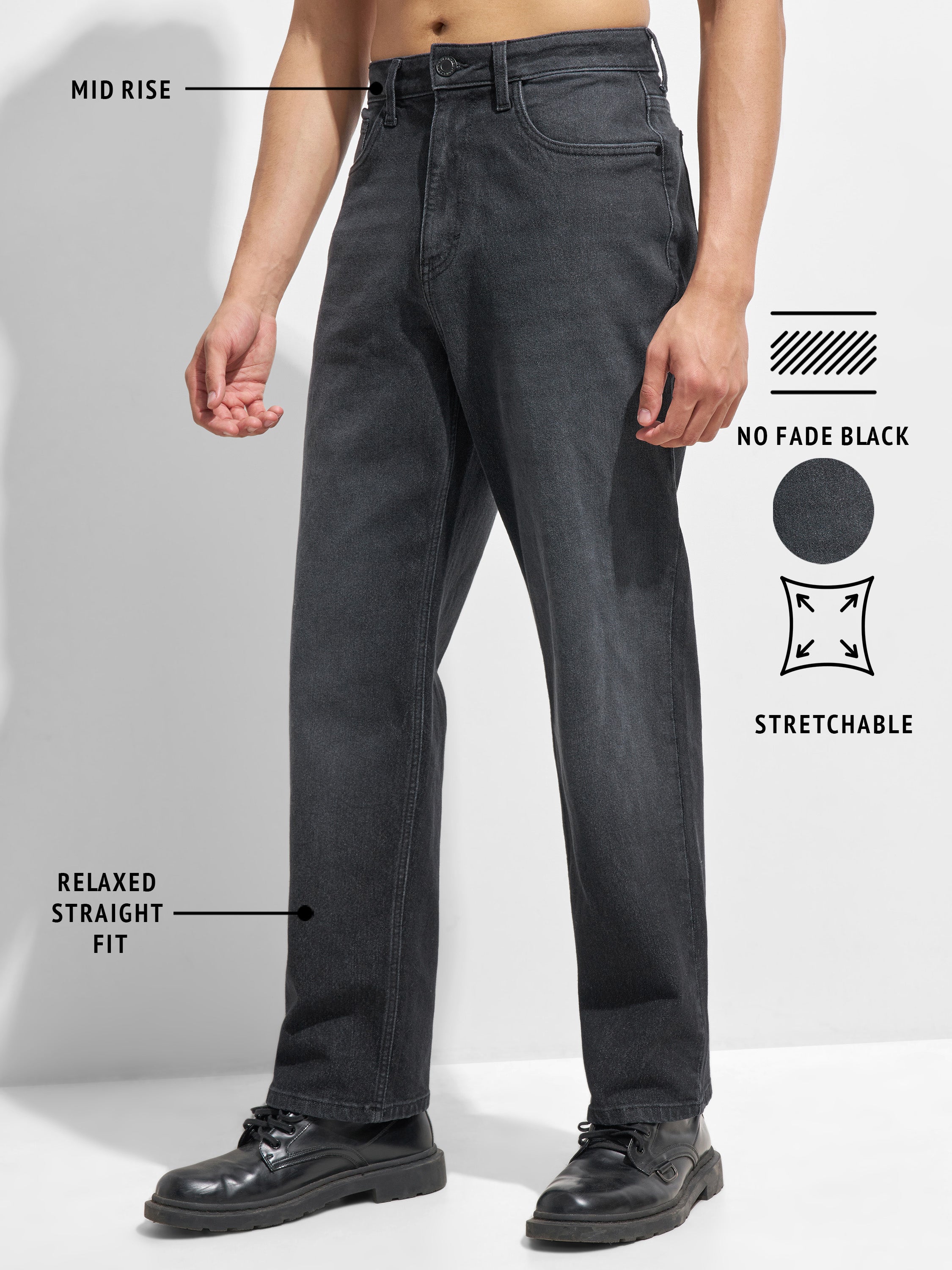 Purple By Highlander Men Black Straight Fit Stretchable Jeans
