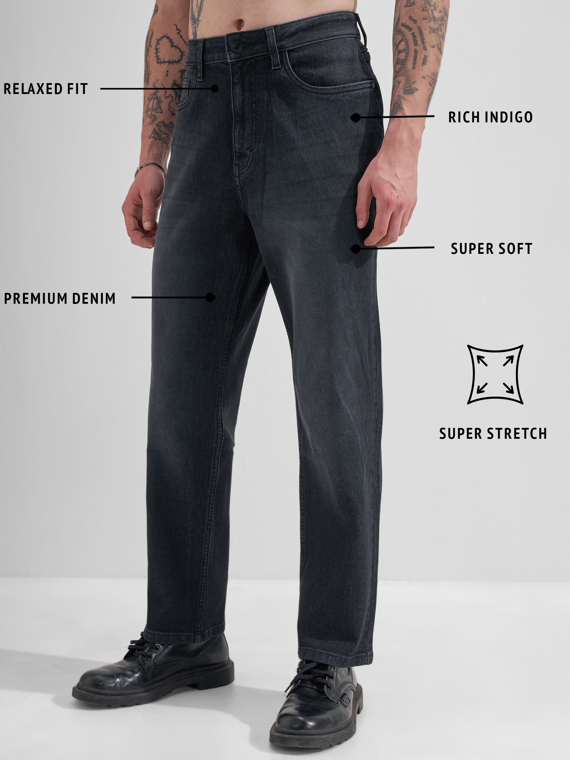 Highlander Men Black Relaxed Fit Stretchable Jeans