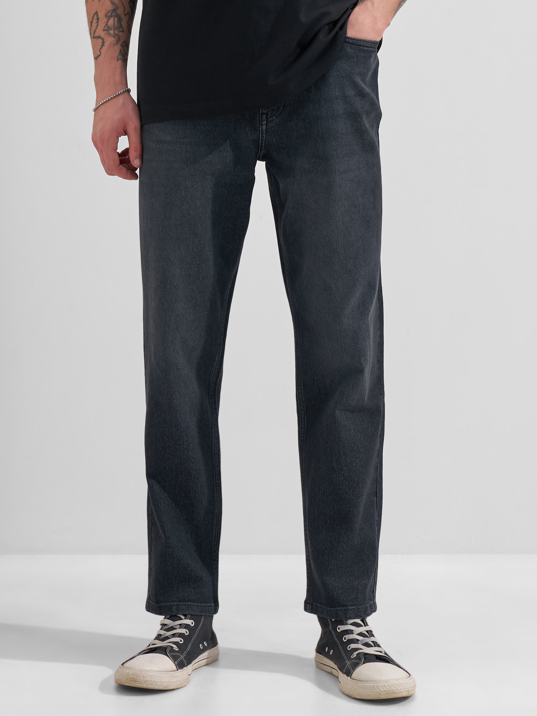 Highlander Men Black Relaxed Fit Stretchable Jeans