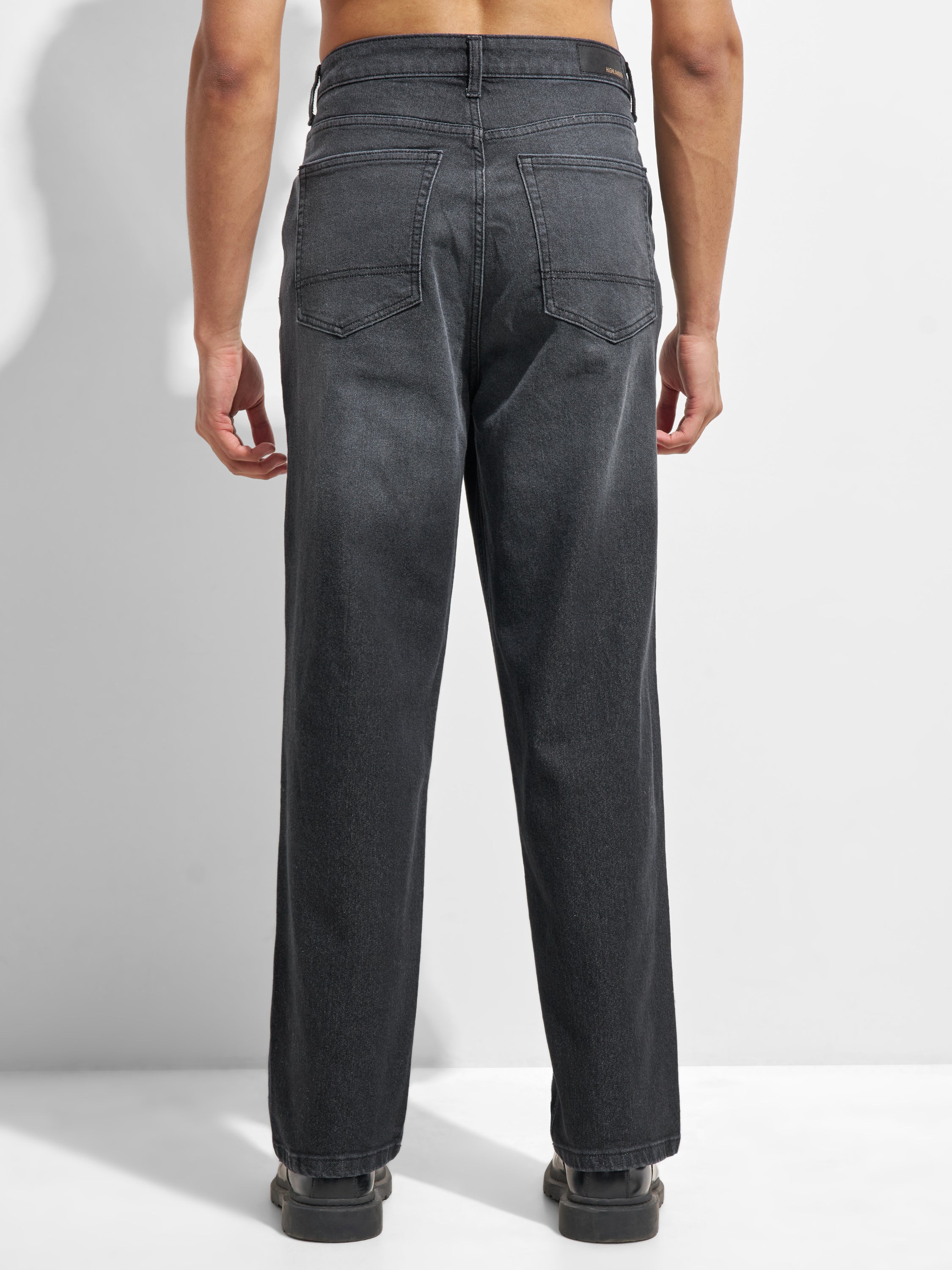 Highlander Men Black Baggy Fit Stretchable Jeans