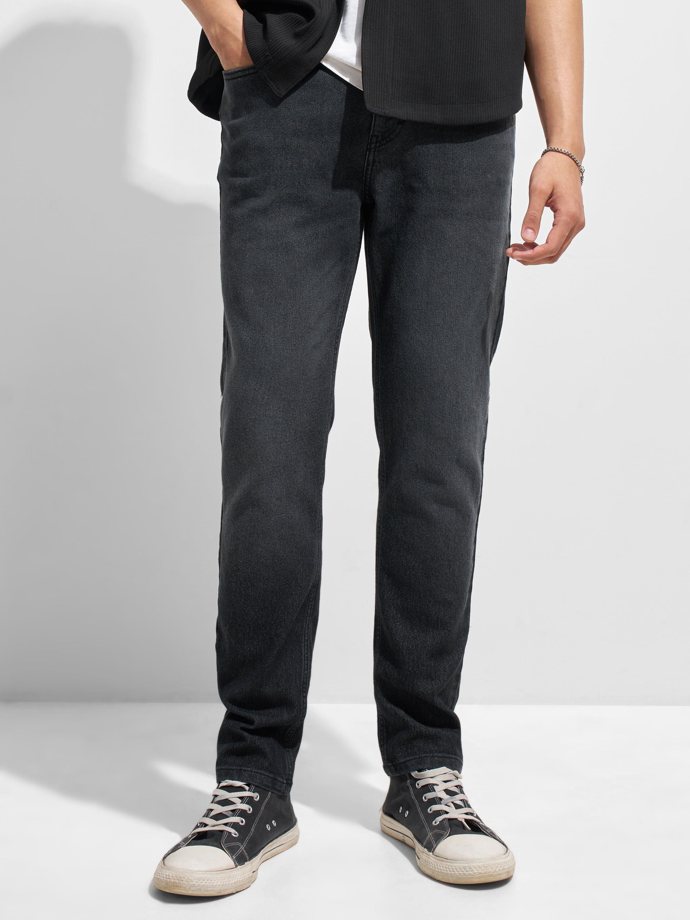 Purple By Highlander Men Black Slim Fit Stretchable Jeans