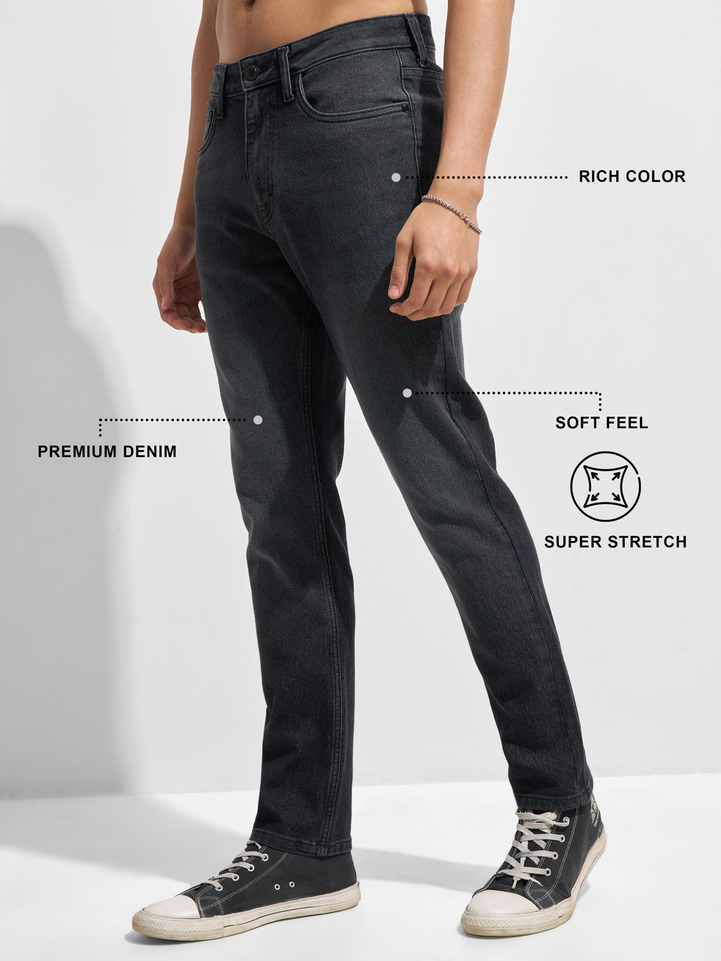Purple By Highlander Men Black Slim Fit Stretchable Jeans
