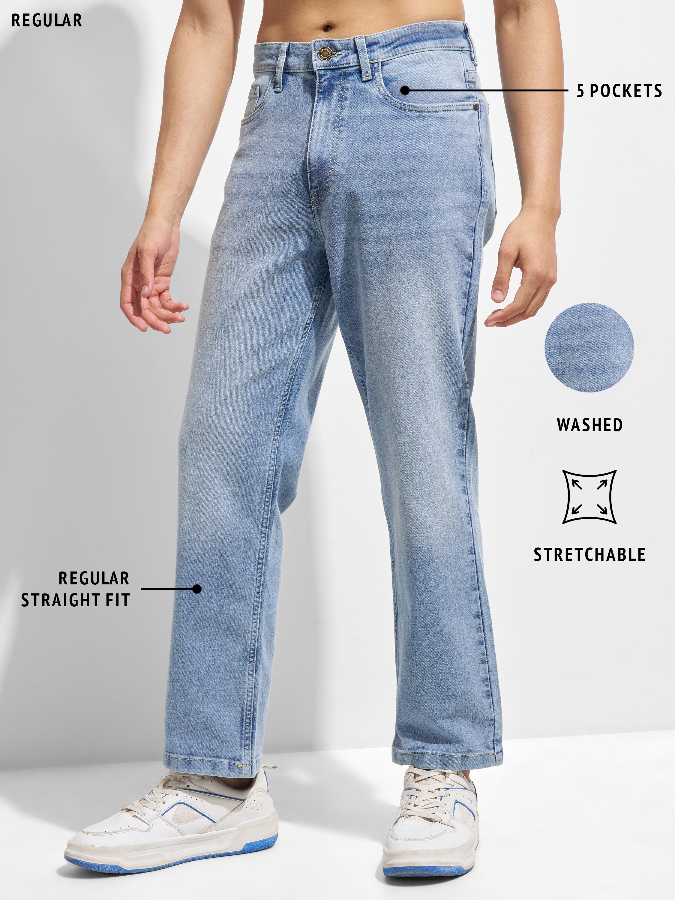 Highlander Men Blue Straight Fit Stretchable Jeans