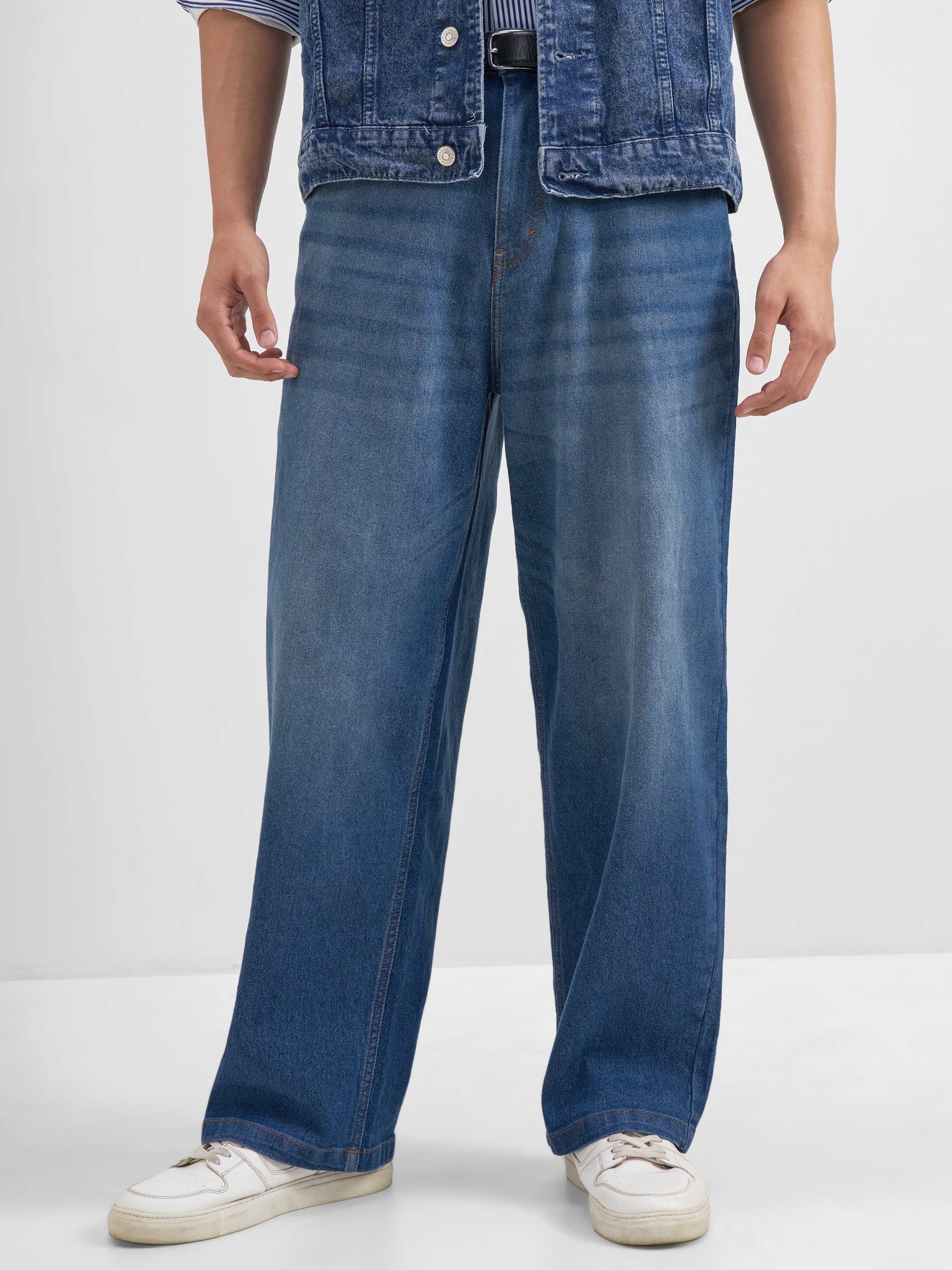 Purple By Highlander Men Blue Baggy Fit Stretchable Jeans - Blue - Image 1