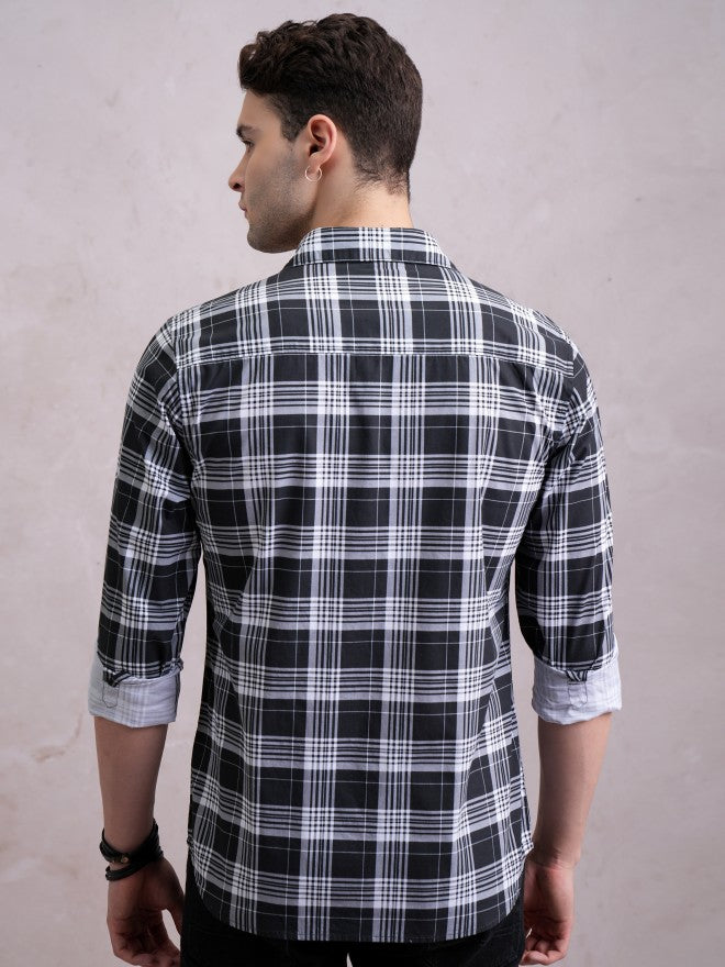 Highlander Men Black Checked Slim Fit Casual Shirt - Black - Image 3