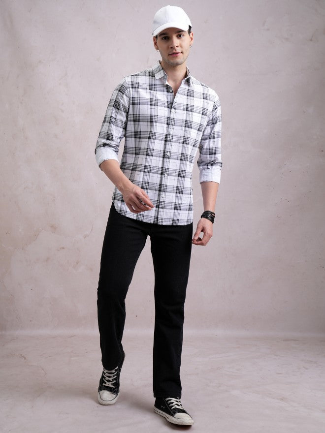 Highlander Men White Checked Slim Fit Casual Shirt - White - Image 2