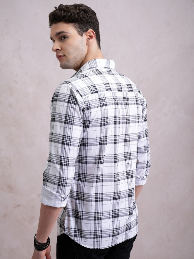 Highlander Men White Checked Slim Fit Casual Shirt - White - Image 3