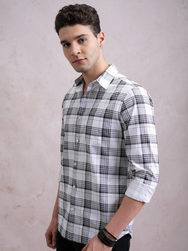 Highlander Men White Checked Slim Fit Casual Shirt - White - Image 4