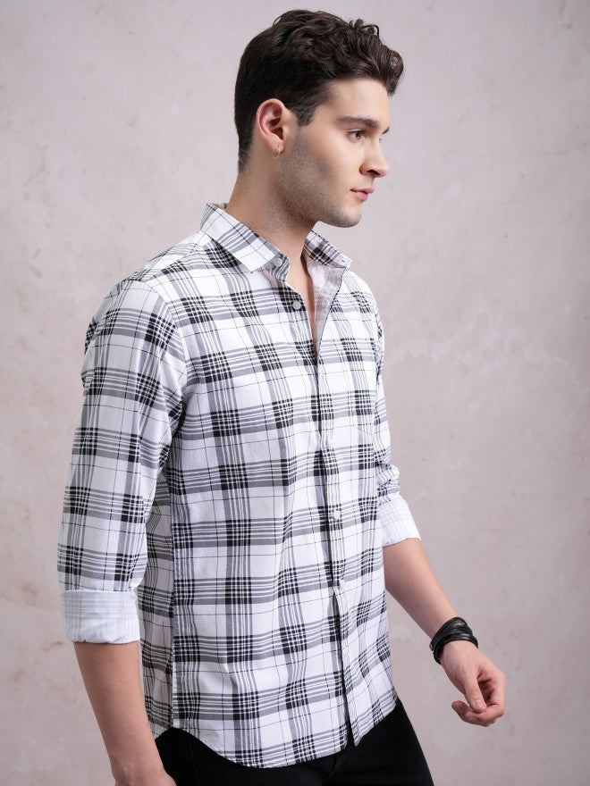 Highlander Men White Checked Slim Fit Casual Shirt - White - Image 6