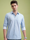 Highlander Men Blue Checked Slim Fit Casual Shirt - Blue - Image 1