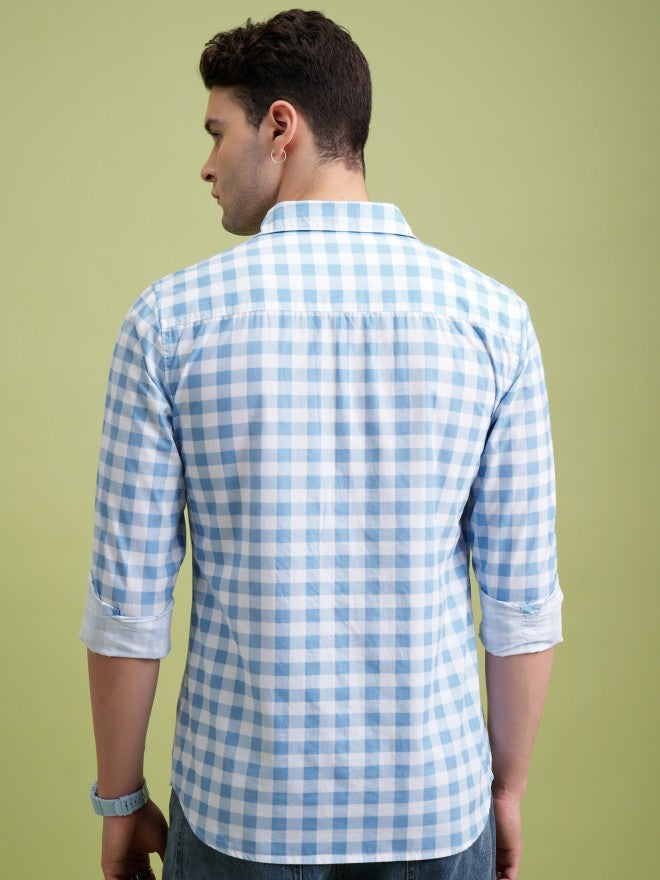 Highlander Men Blue Checked Slim Fit Casual Shirt - Blue - Image 3