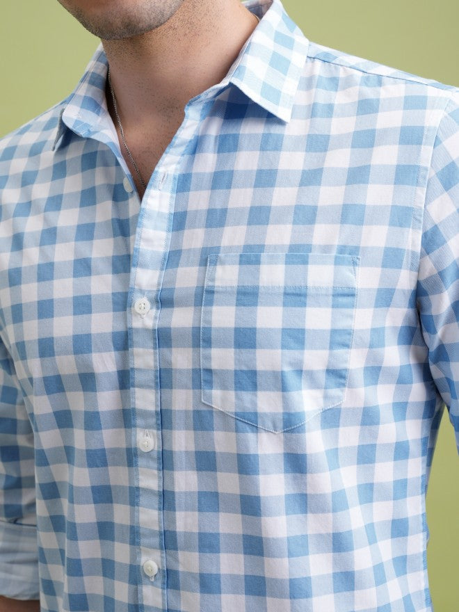 Highlander Men Blue Checked Slim Fit Casual Shirt - Blue - Image 5