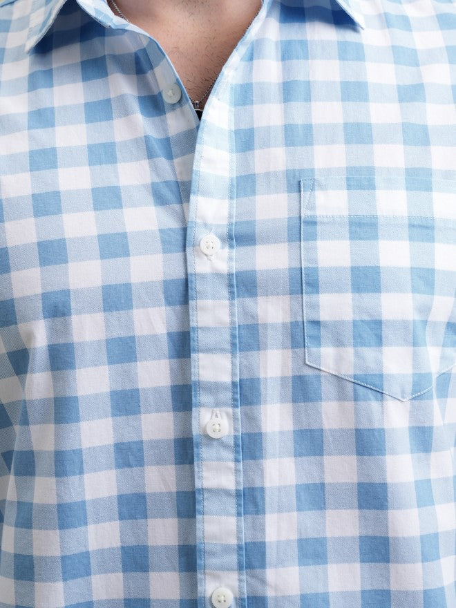 Highlander Men Blue Checked Slim Fit Casual Shirt - Blue - Image 7